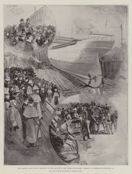 The Largest Ship afloat, Sketches at the Launch of the White Star Liner, Oceanic, at Belfast on 14 January